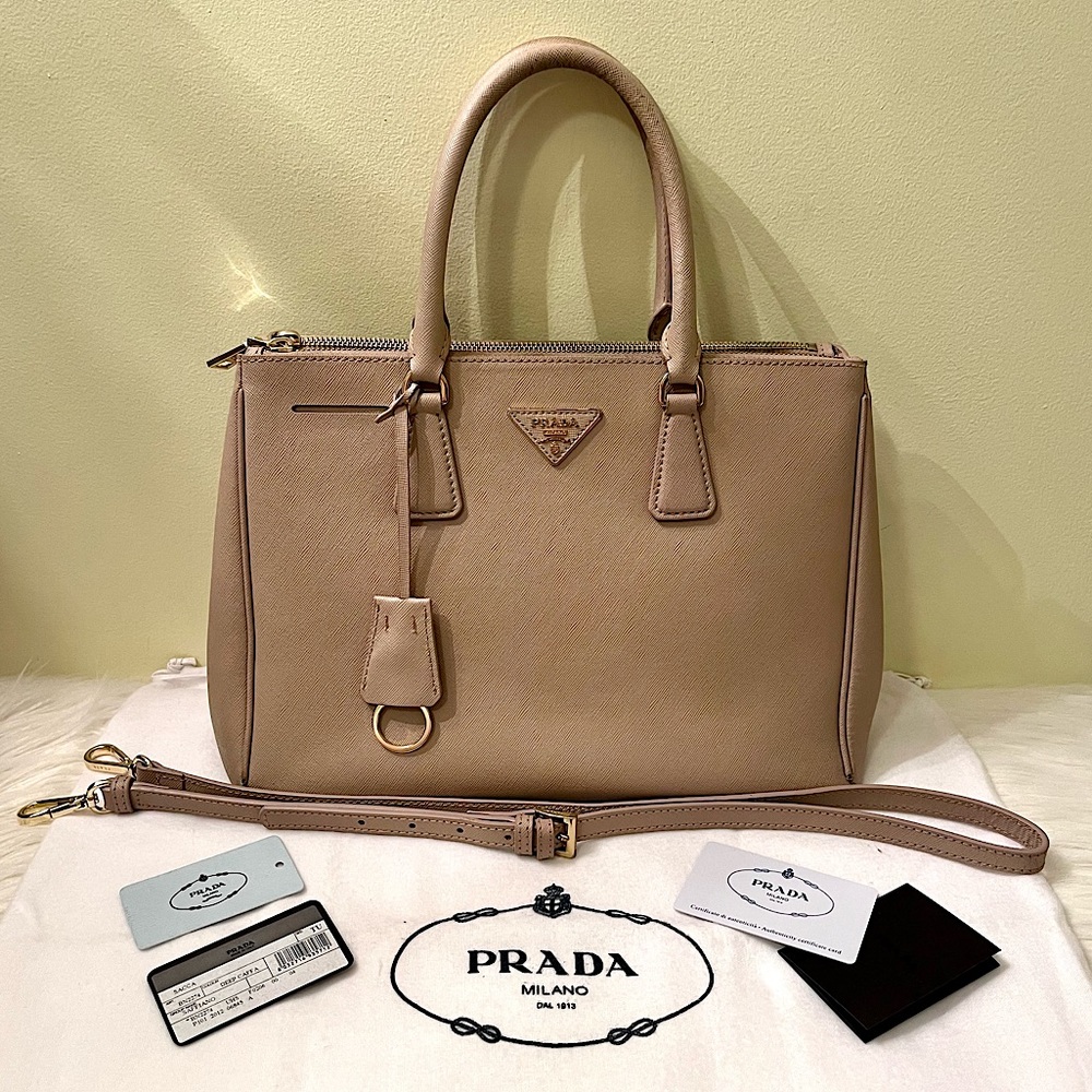 PRADA Cammeo Saffiano Lux Double Zip Medium Tote Bag